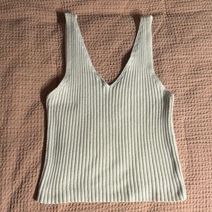 Cream Ribbed Knit Tank Top